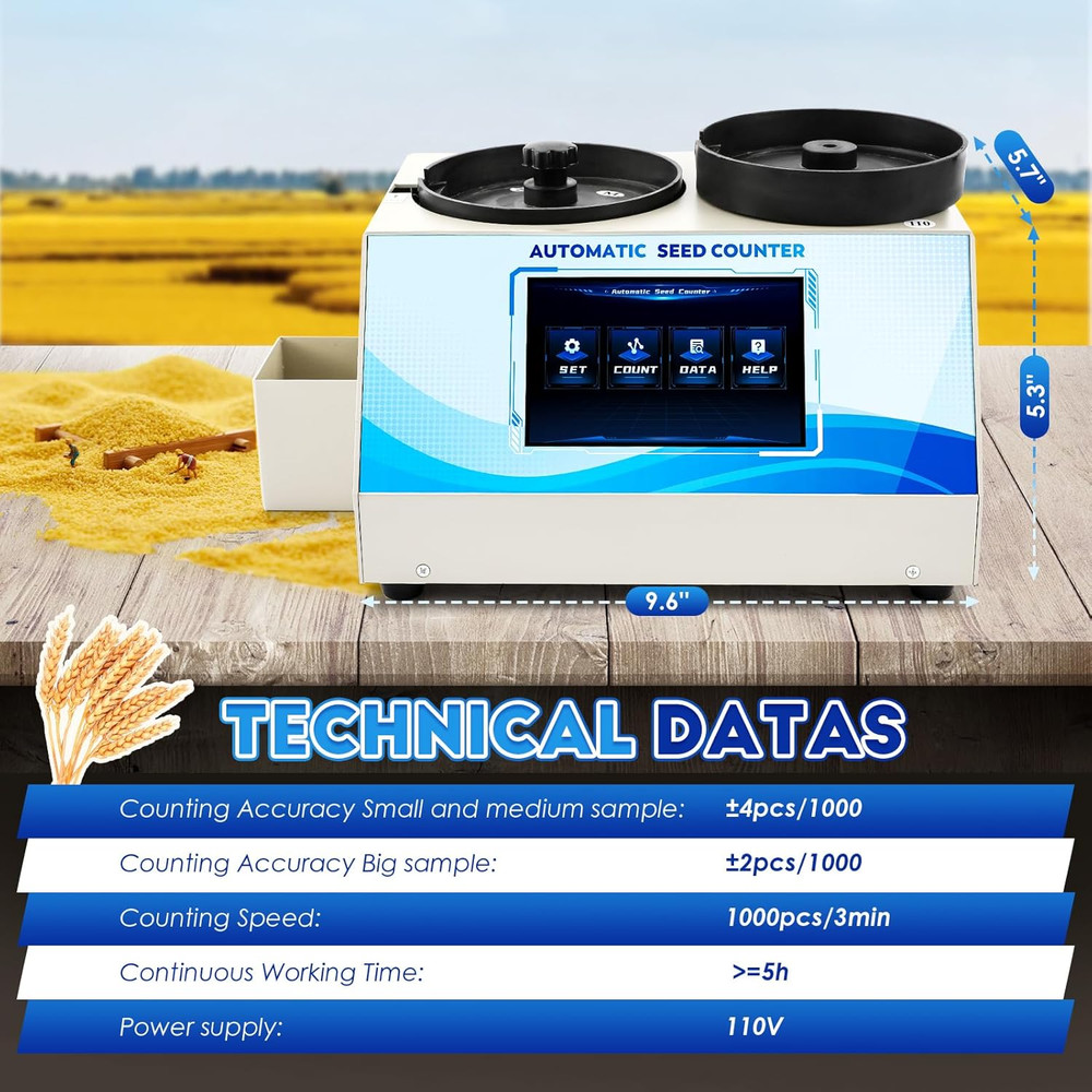 Adjustable Speed 3-Plate Touchscreen Seed Counter with Data Storage