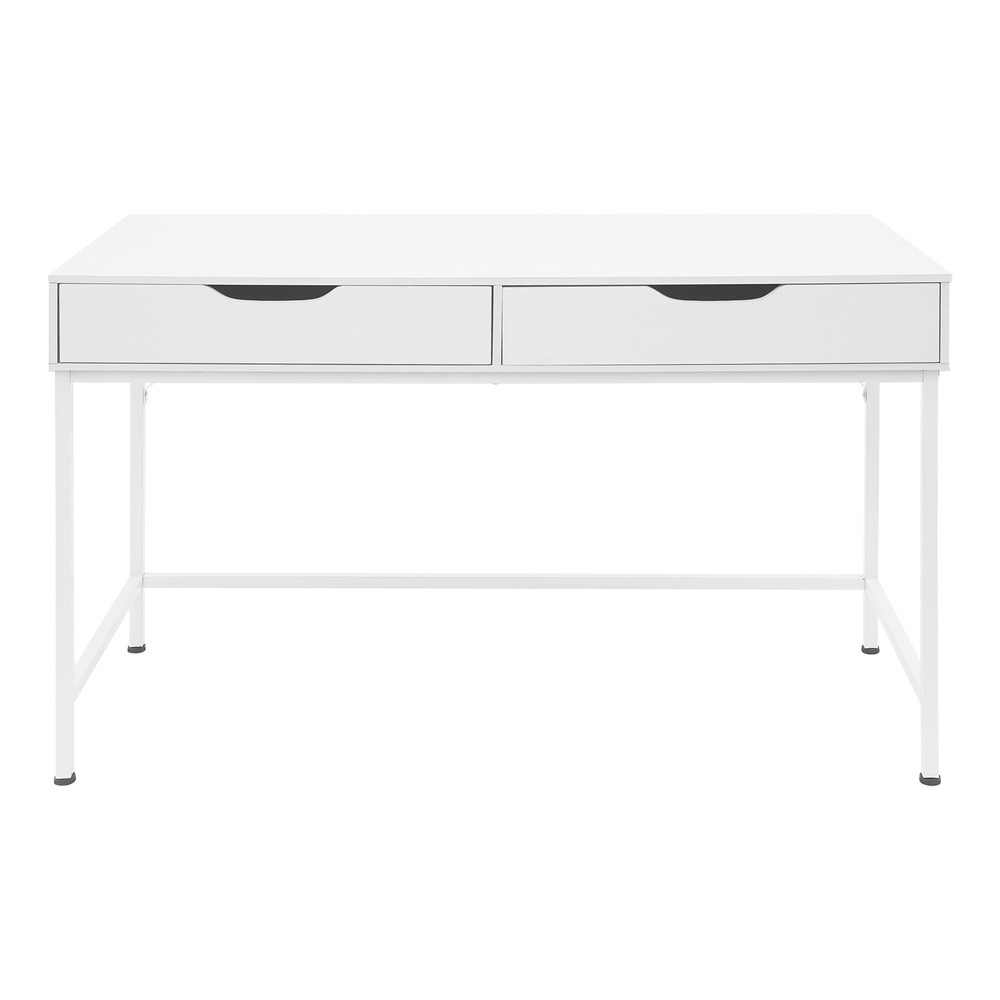 Office Computer Desk Metal Frame Modern Study Writing Table w/ 2 Drawers White