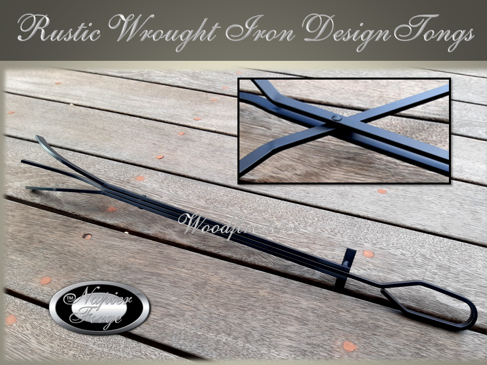 FIRE PIT TONGS - 🔥 Fireplace LOG GRABBER / CLAW Wrought Iron Style (Rustic)