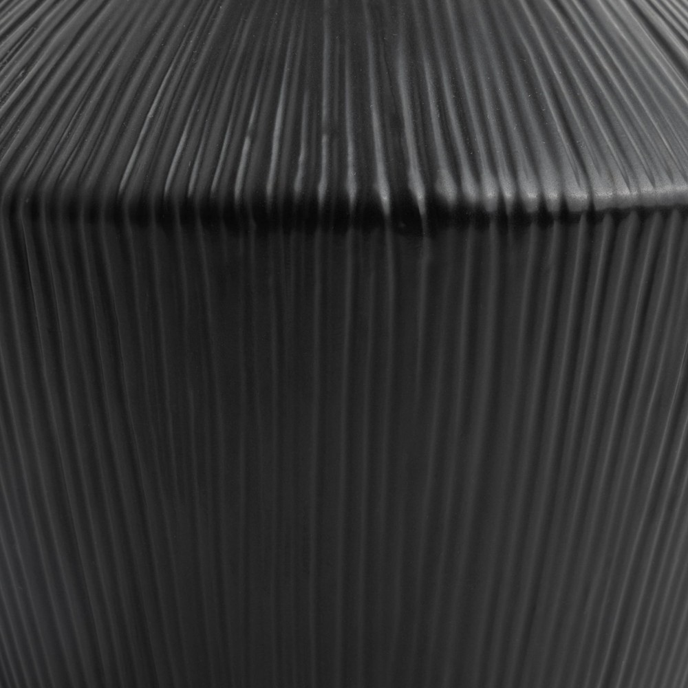 Black Ribbed Ceramic Angular Short Vase 6" W/ Modern Minimalist Style