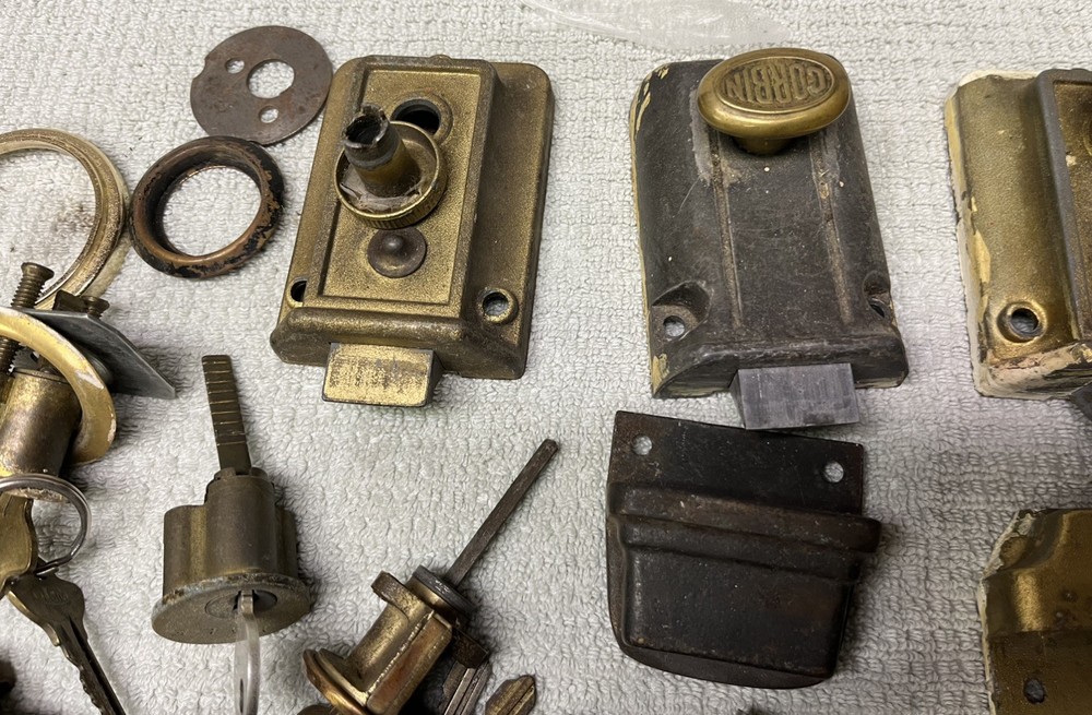 Lot - Vintage Corbin Yale Locks, Keys-Screws& Hardware Surface Deadbolt