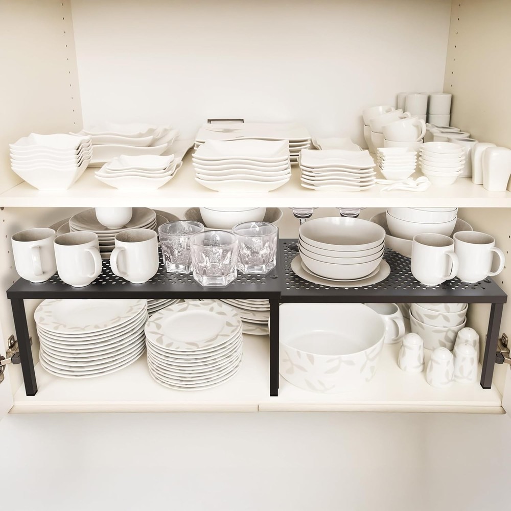 Expandable Stackable Cabinet & Counter Shelf Organizer W/ Steel Surface Bronze