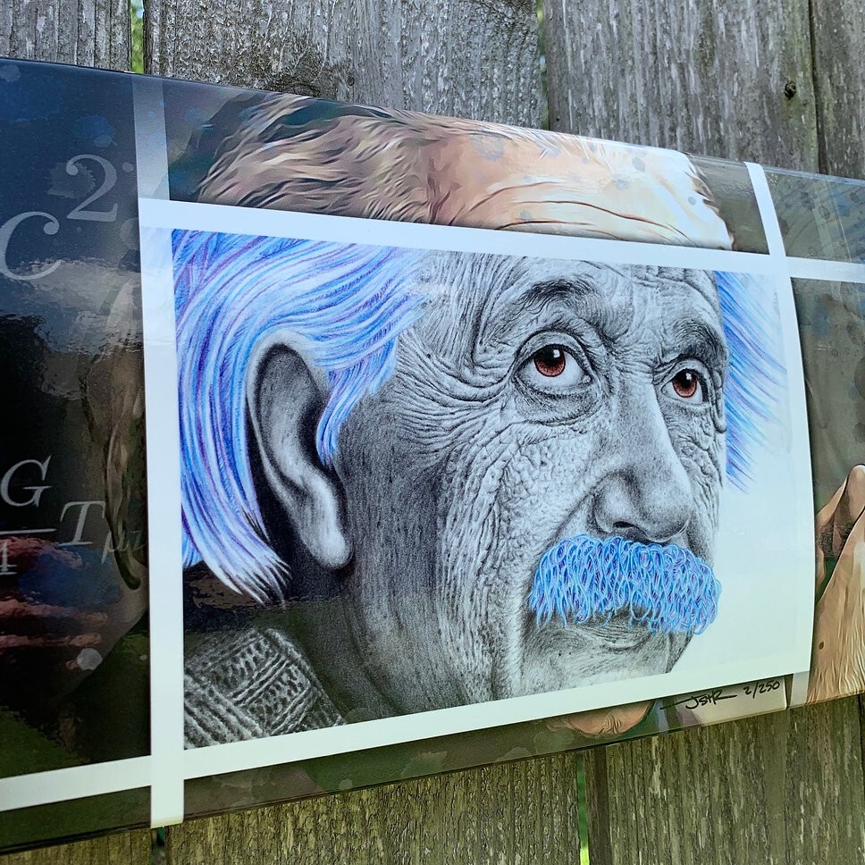 Albert Einstein Pencil Drawn Skateboard Art Deck - Limited edition