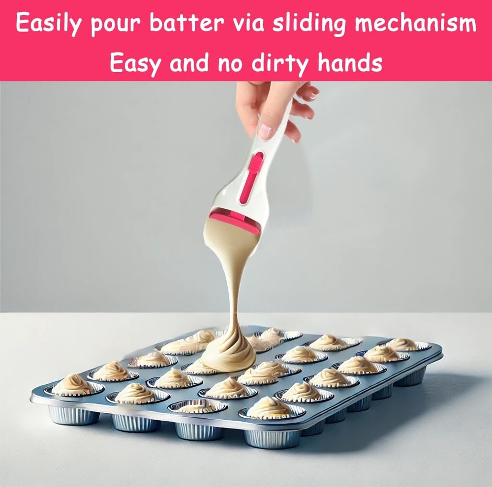 Cupcake Batter Dispenser Scoop with One-Touch Sliding Button - Professional C...
