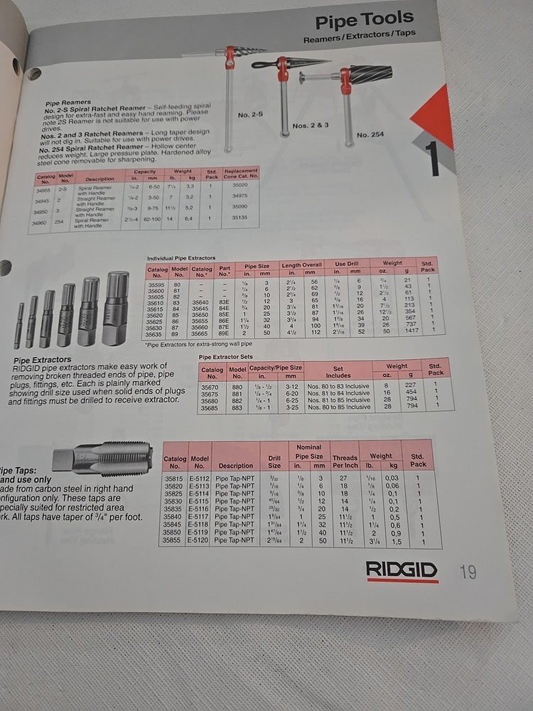 Ridgid Tool Catalog 1994 - 1995 No. RT-191 Pre-owned