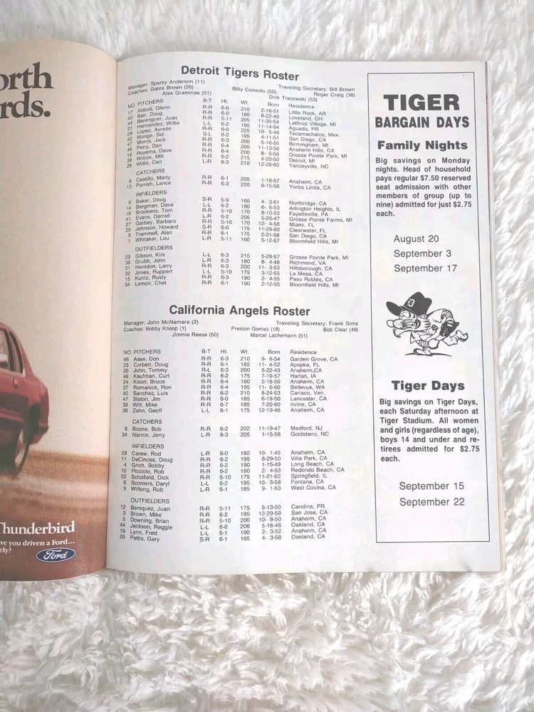 Detroit Tigers 1984 Scorebook & Official Program scored vs Angels