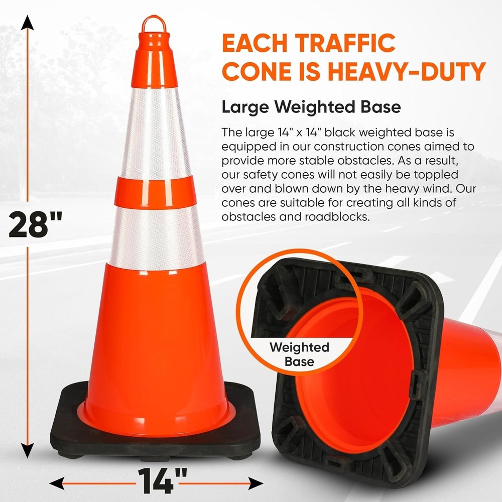 Pyle 28" PVC Cone - 10 Pieces High Visibility Structurally Stable (Orange)