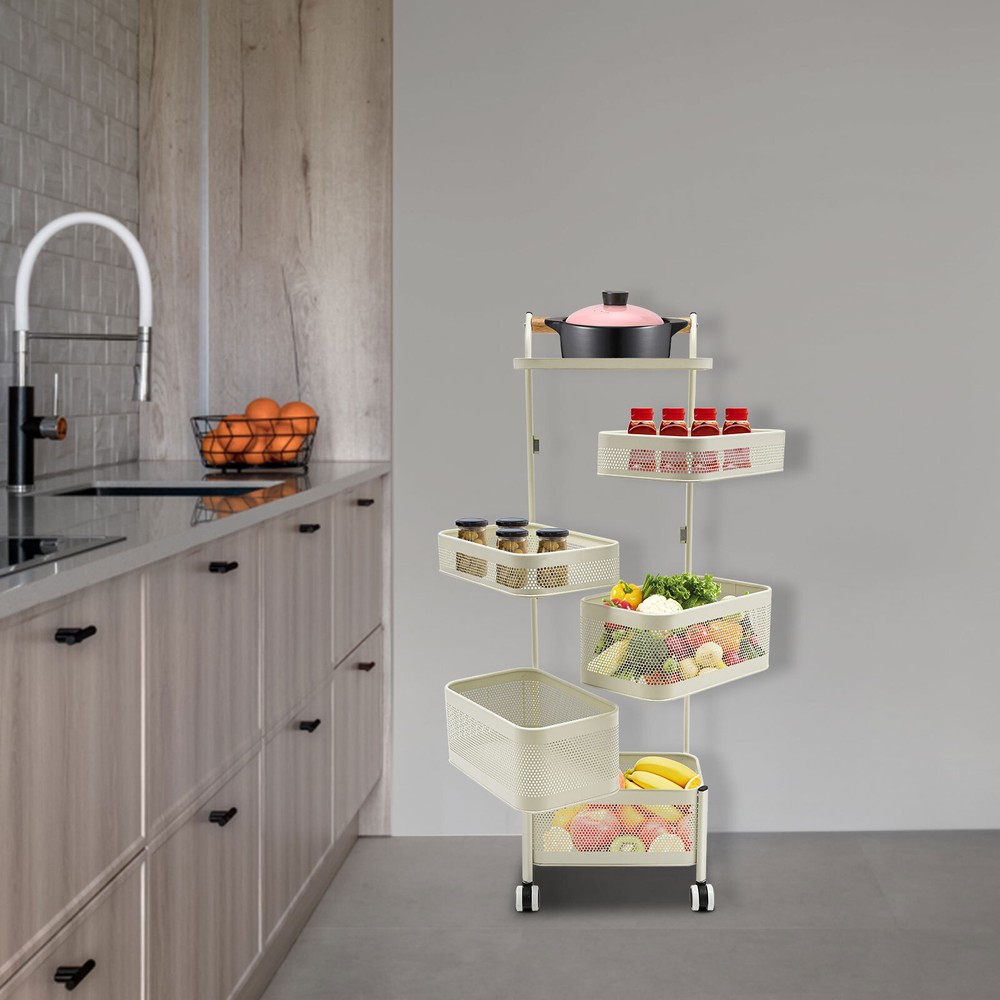 6-Tier Rotating Vegetable And Fruit Basket Rack - Kitchen Organizer