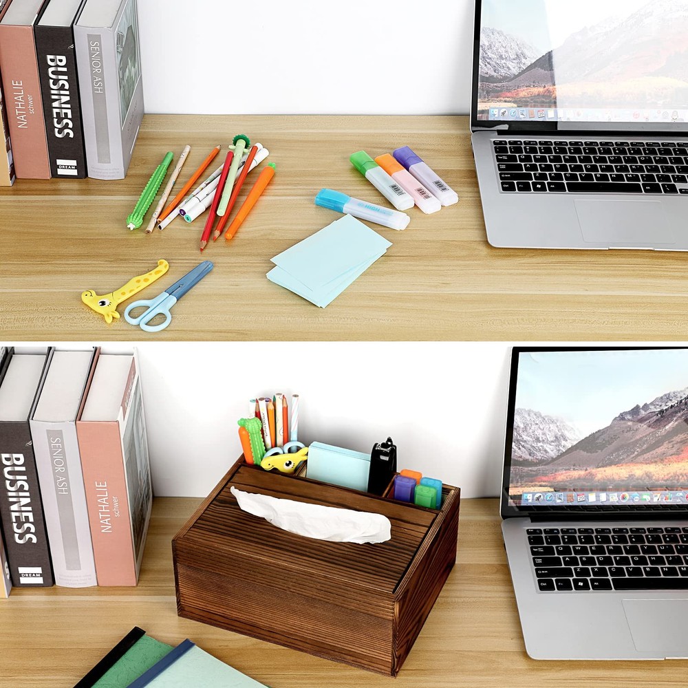 Wood Rectangular Tissue Box Cover - Multifunctional Tissue Holder with Statio...