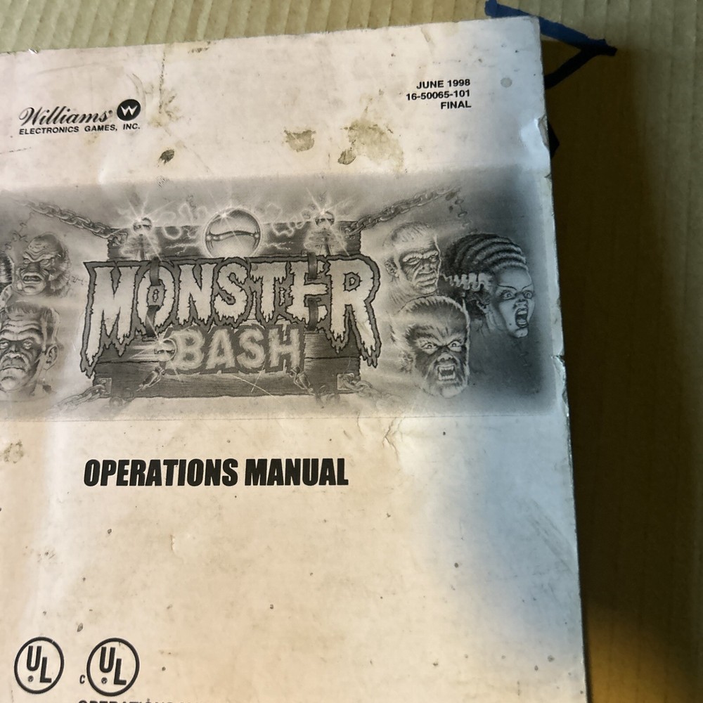 Original Monster Bash Williams Pinball arcade game manual