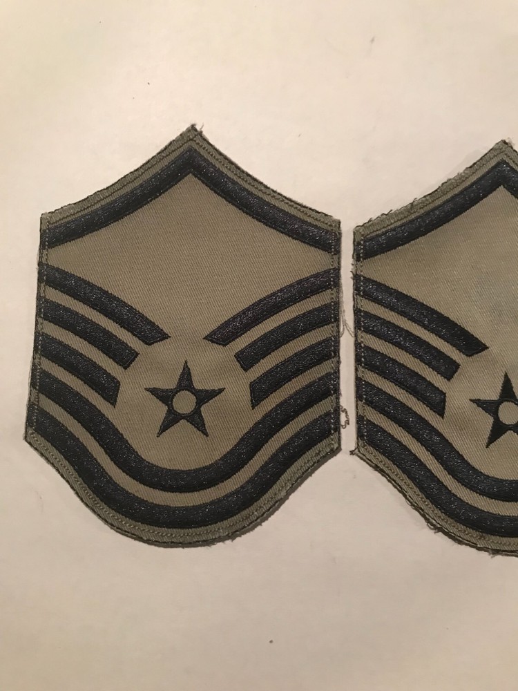 Pair (2) U.S. Air Force Subdued Green Enlisted Insignia E7 Master Sergeant