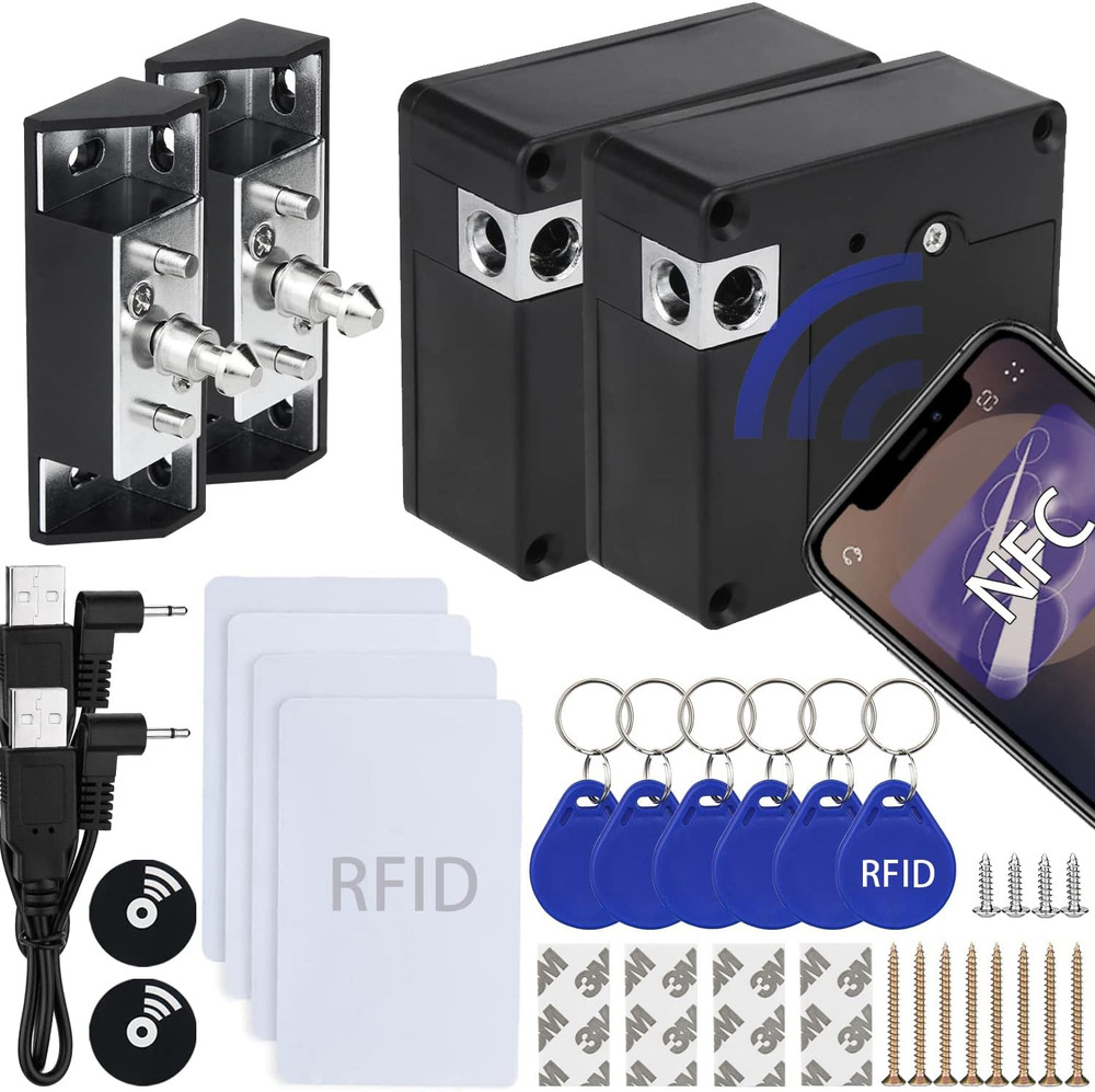 RFID Cabinet Lock, 2 Pack RFID Drawer Electronic Locks Support Phone NFC Unlocki