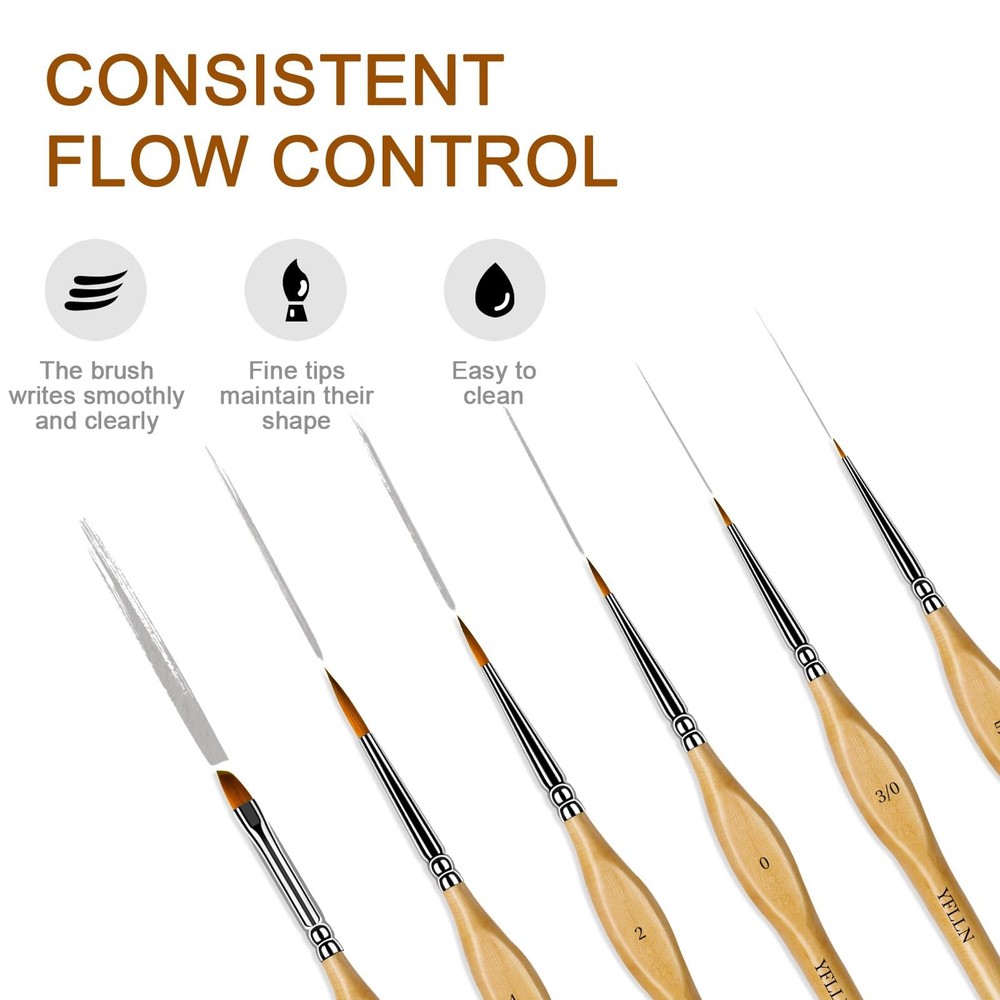 6Pcs Miniature Paint Brushes Set with Triangular Handles - for 6PCS, Wooden