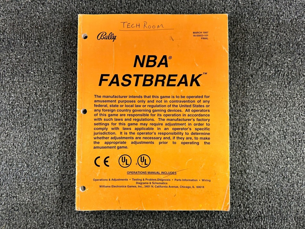 Bally NBA Fastbreak Pinball Machine Game Manual Schematics ORIGINAL