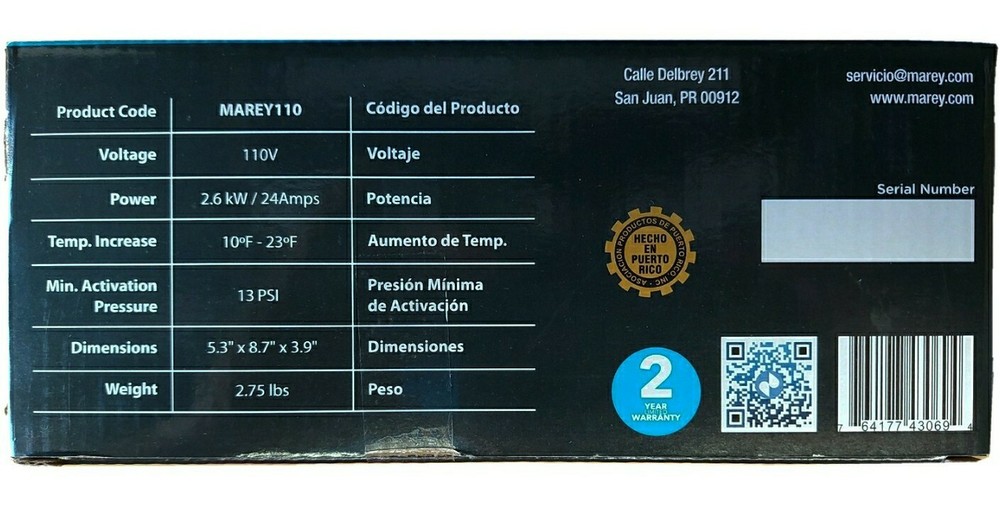 NEW MAREY HOME COMPACT TANKLESS SHOWER WATER HEATER MINI MAREY 110V 2.6KW