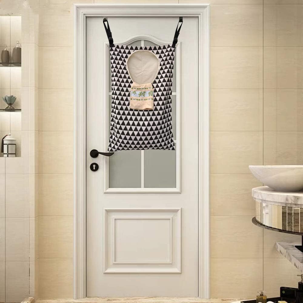 Adjustable Space Saving Door Hanging Laundry Hamper Bag with White and Black