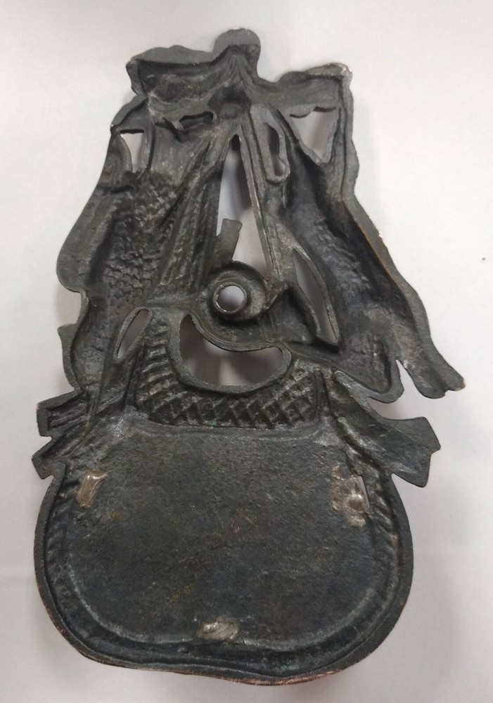 Antique Cast Bronze Match Holder~Hunting Theme w/ Rabbit, Pheasant & Bugle