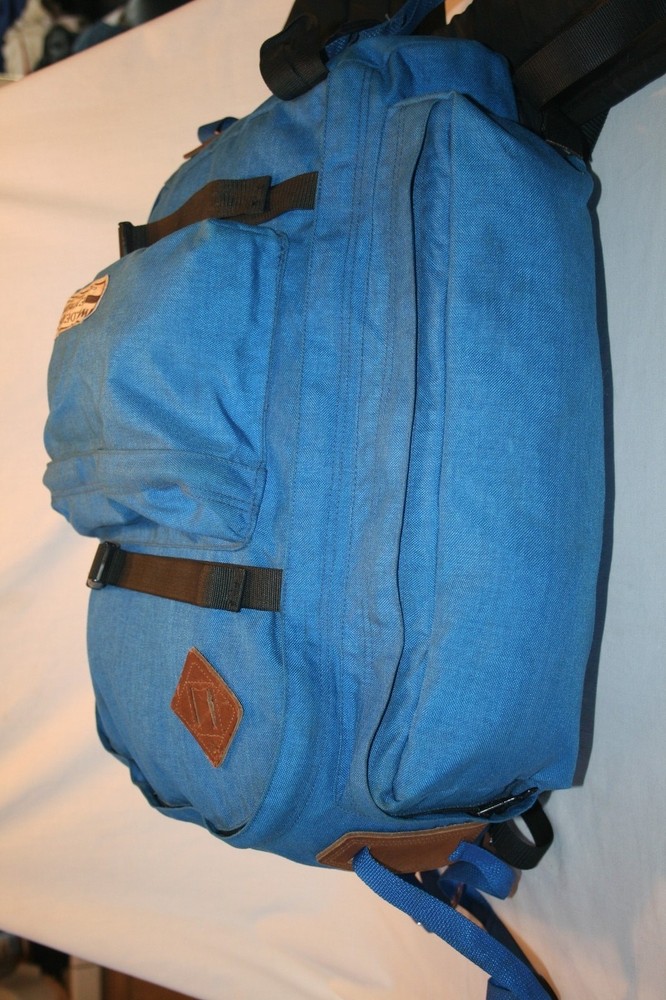 Vtg WILDERNESS EXPERIENCE Blue Canvas Leather Backpack Internal Frame M L USA
