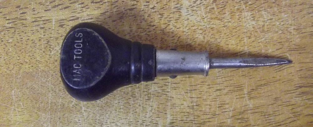 Vintage MAC Tools Awl Stubby Wooden Handle Punch Tool 4.75" Long Solid Sturdy