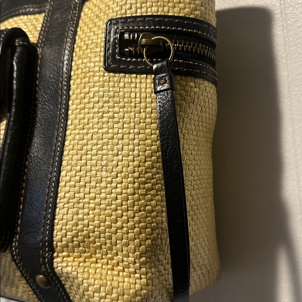 Coach woven tote with black leather