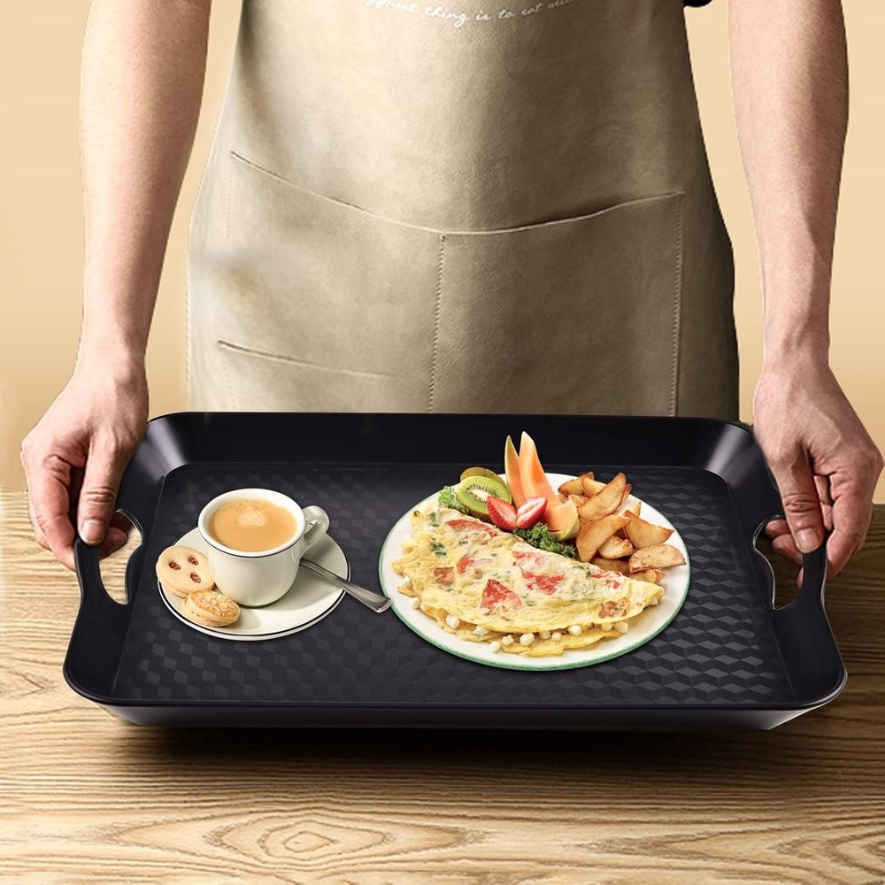 Plastic Tray with Handles, 2 Pack Multi-Purpose Rectangular Non Slip Restaura...