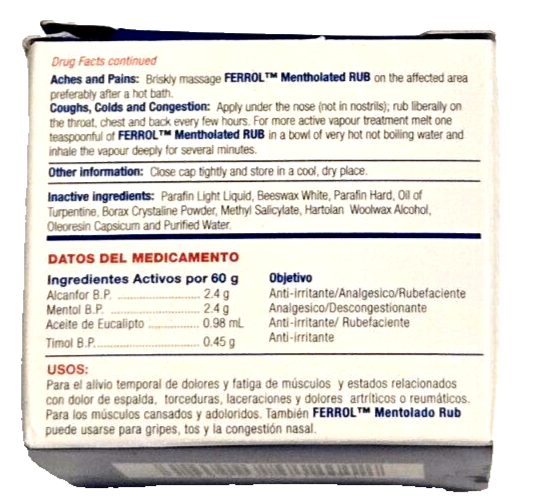 Ferrol Mentholated Rub - 2.1oz