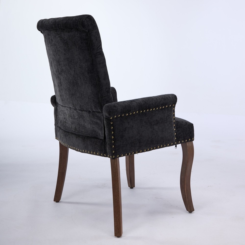 Upholstered Chenille Fabric Accent Dining Chair, Curved Solid Wood Legs, Elega