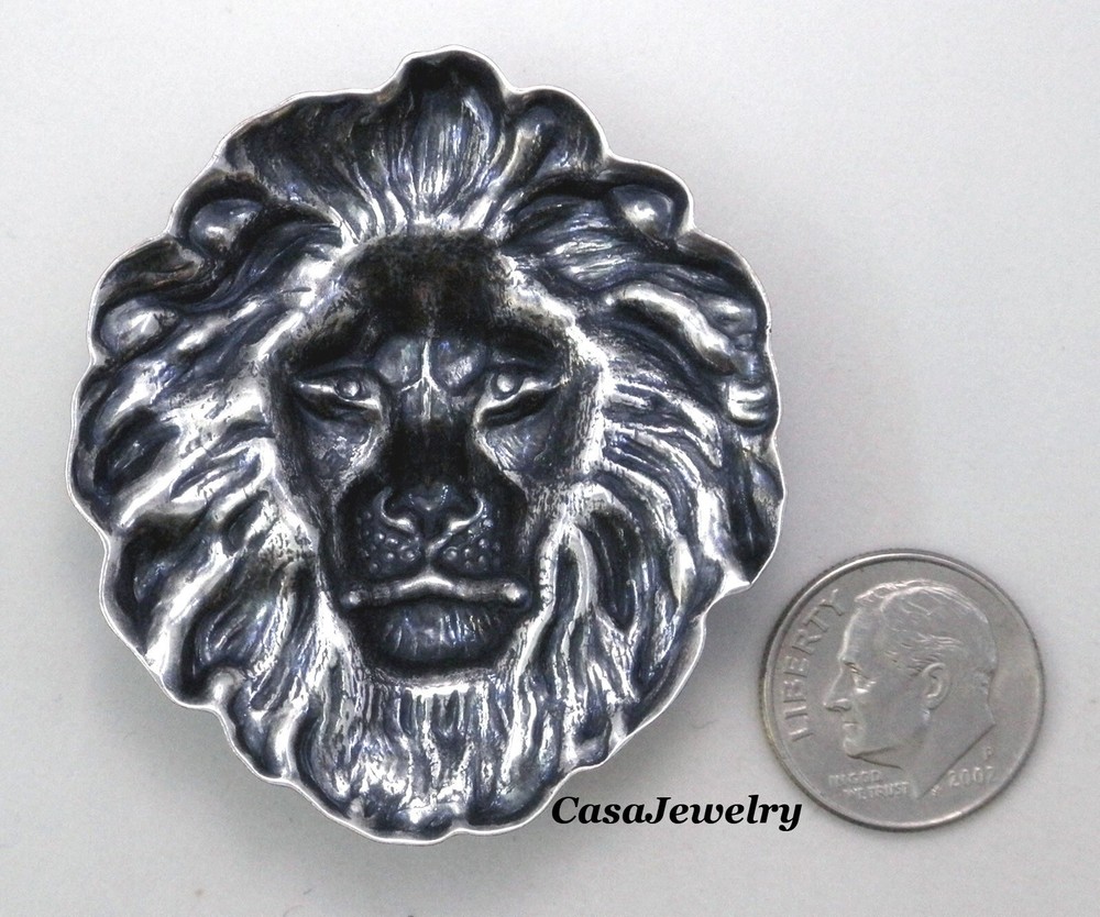 #4191 LARGE ANTIQUED STERLING SILVER PLATED LION HEAD COMPONENT - 1 Pc
