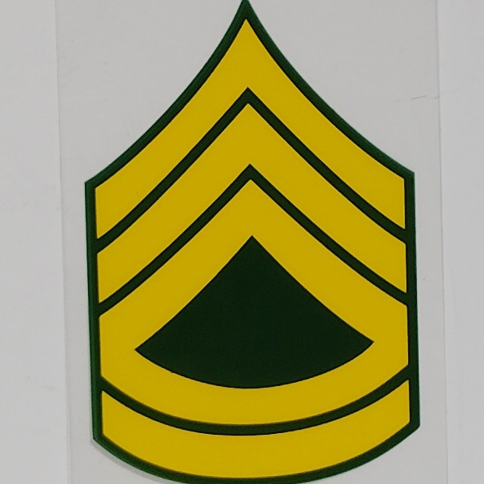 Army SFC-SP7 Sergeant E-7 Window Decal – 2" x 3"  Adhesive Back, DE7-A