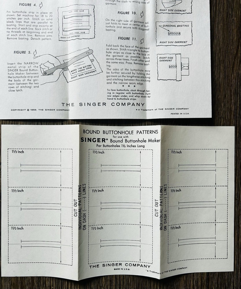 Singer Bound Buttonhole Maker C548 Packet Envelope Patterns Instructions USA
