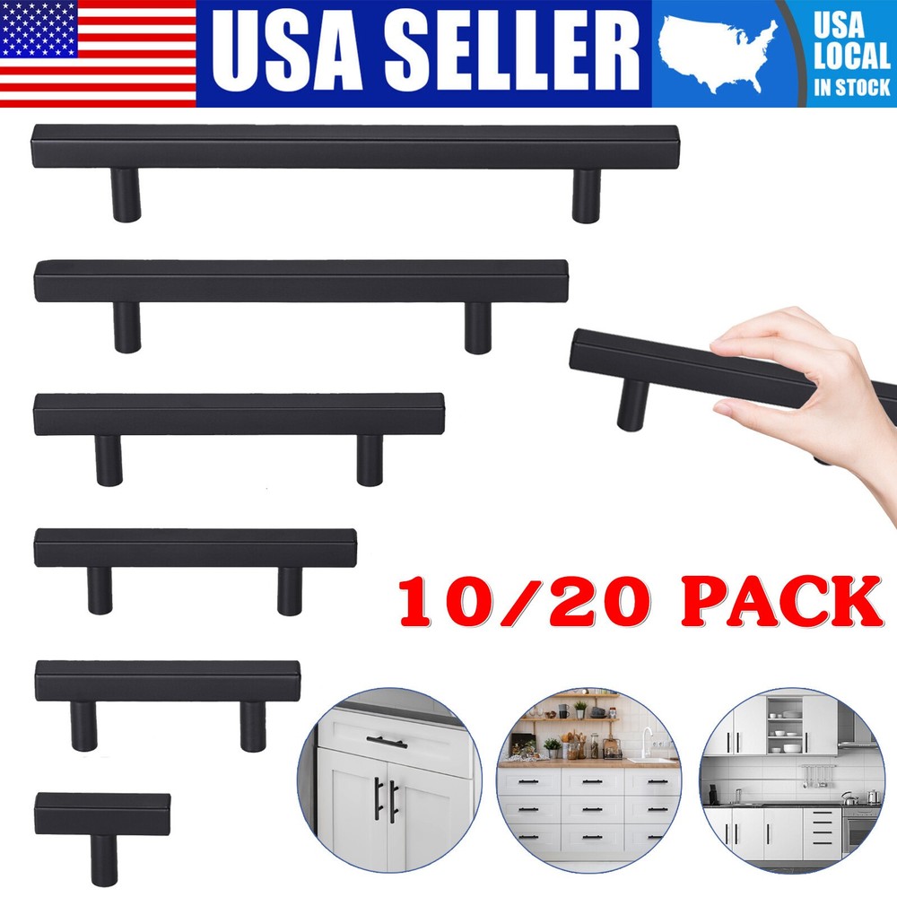 10/20 Packs Modern Square Cabinet Handles Drawer Pulls Matte Black T Bar Pulls