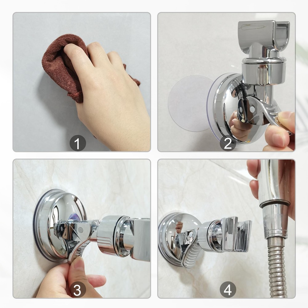 Quacc Adjustable Shower Head Holder Handle Clip Removable Silver
