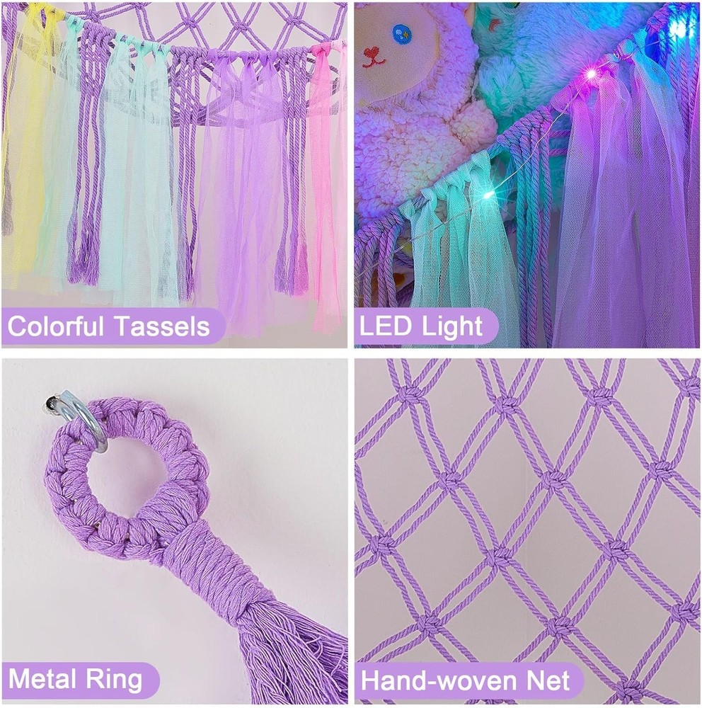 Multi-Color Toy Hammock with LED Night Light - Space-Saving Storage Solution