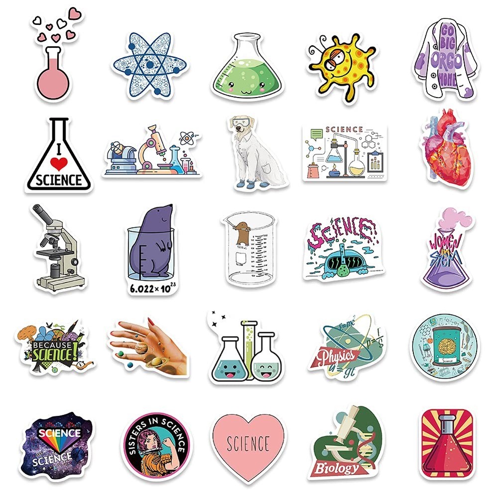 Aowplc 100 Pcs Natural Sciences Stickers Pack, Physics, Chemistry, Multicolor