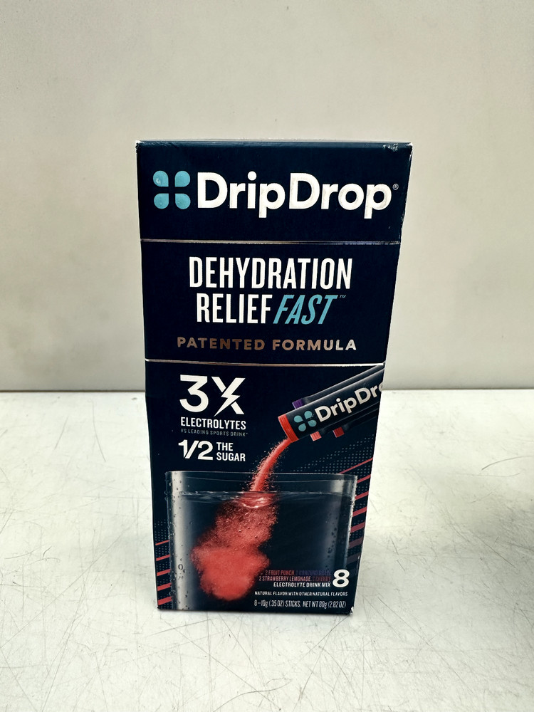 (4) DripDrop Hydration - Electrolyte Powder Packets - Grape, Fruit Punch,
