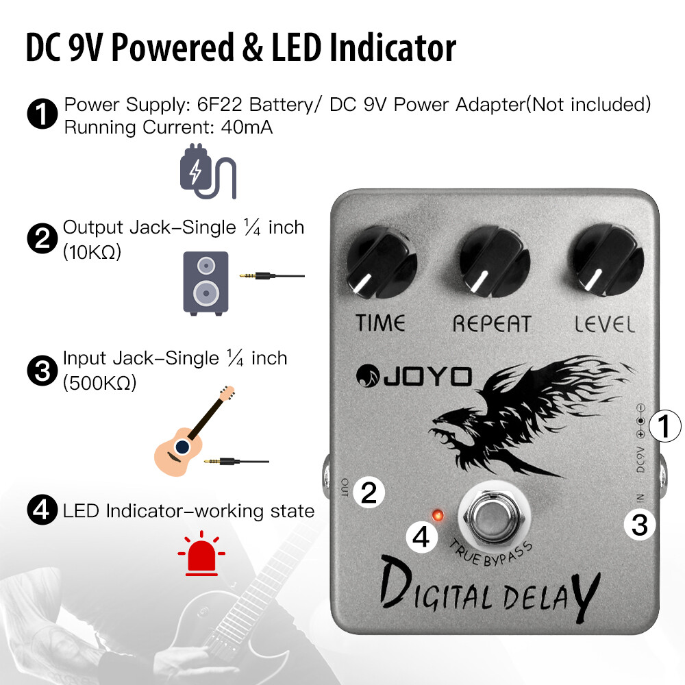 JOYO Digital Delay Guitar Effect Pedal True Bypass Mini Single Type Metal Shell
