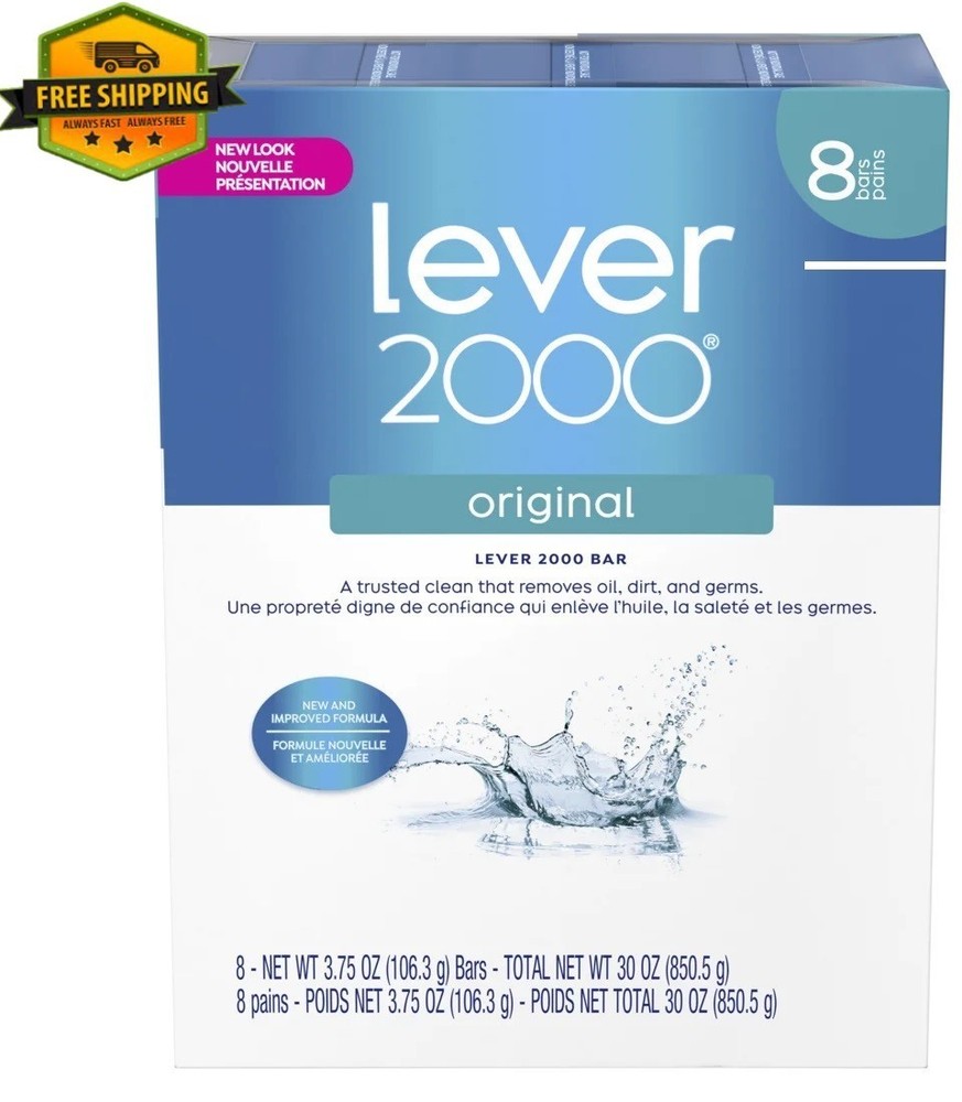 Lever 2000 Original Bar Soap, Refreshing & Moisturizing, 8 Count Pack