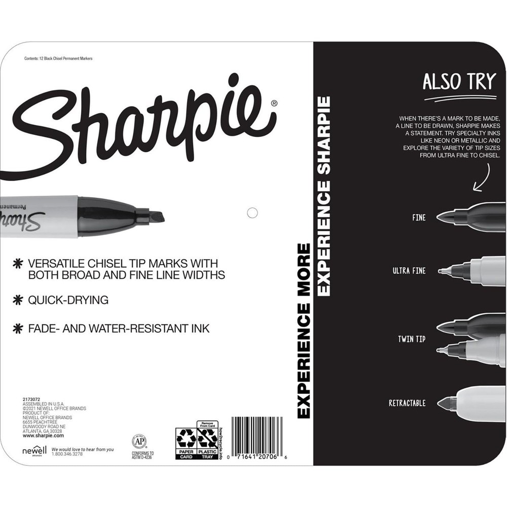 Sharpie Chisel Tip Permanent Markers, Black 12 ct.