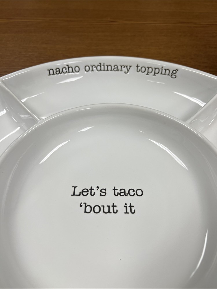 Lets Taco Bout It Ceramic Divided Serving Tray By Mud Pie 14" Diameter 2" Depth