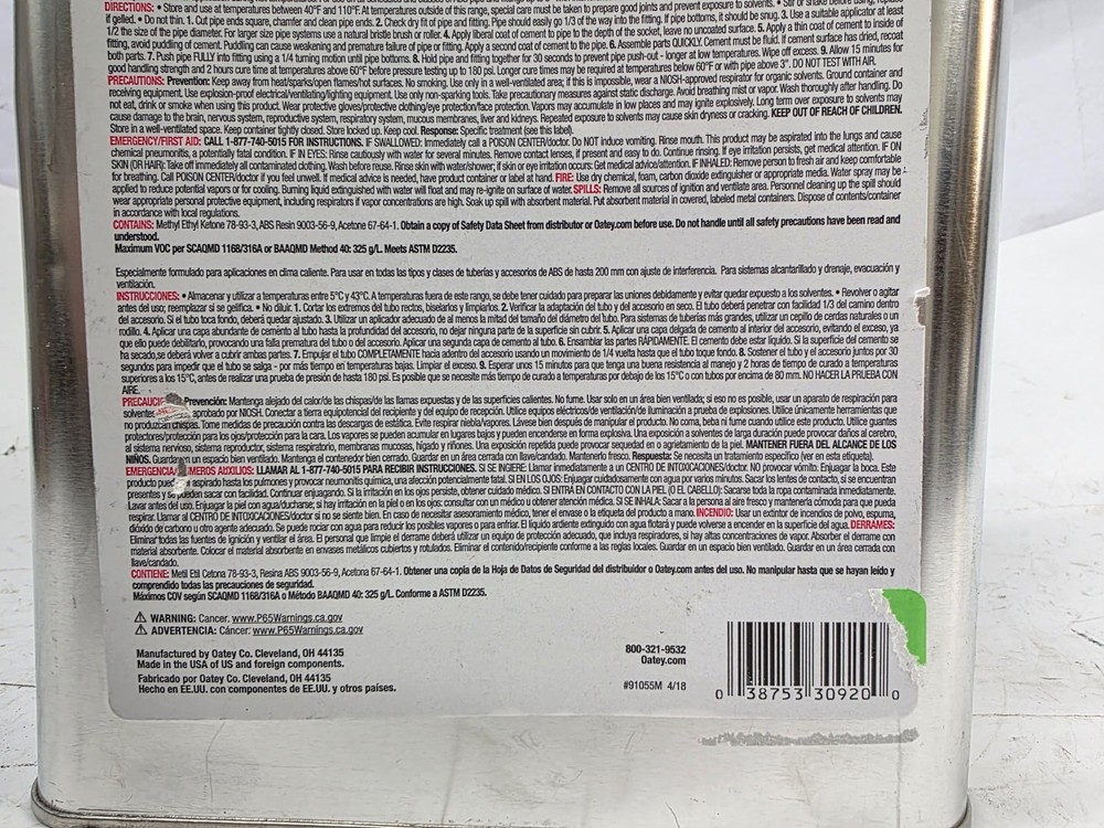 Oatey 30920 1 Gallon Plastic Black Pipe Cement