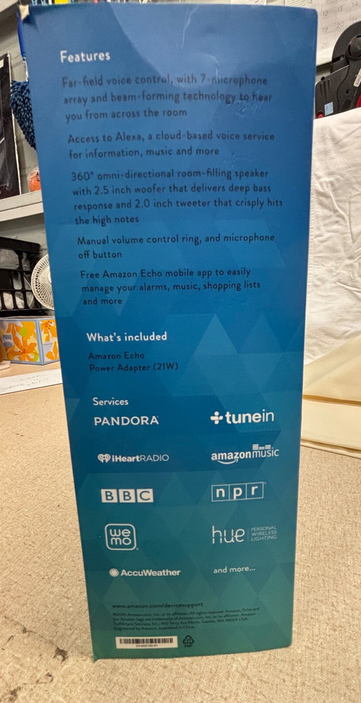 2015 Amazon Echo Model SK705DI Black Smart Speaker - Works