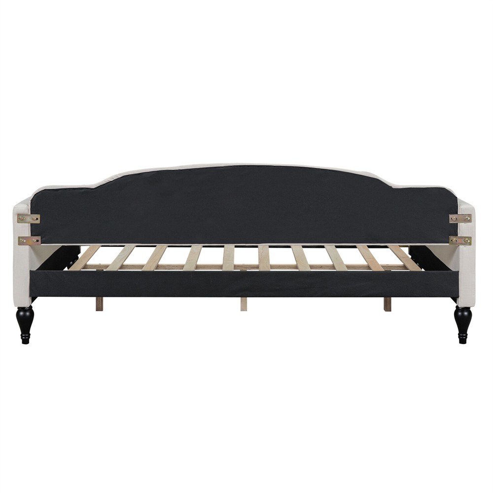 Full Size Daybed Linen Upholstered Bed Frame Sofa Bed for Bedroom Beige US