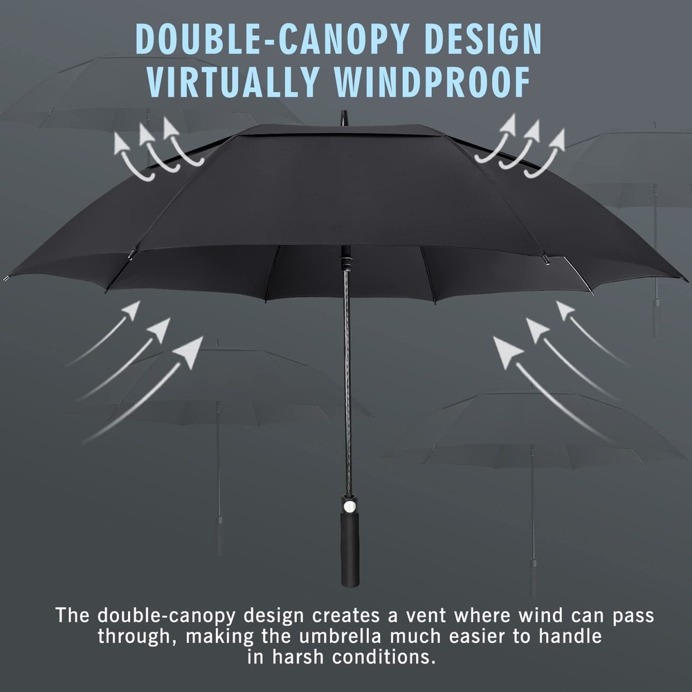 Large 54" Windproof Golf Umbrella - Double Canopy, Automatic Open, Black
