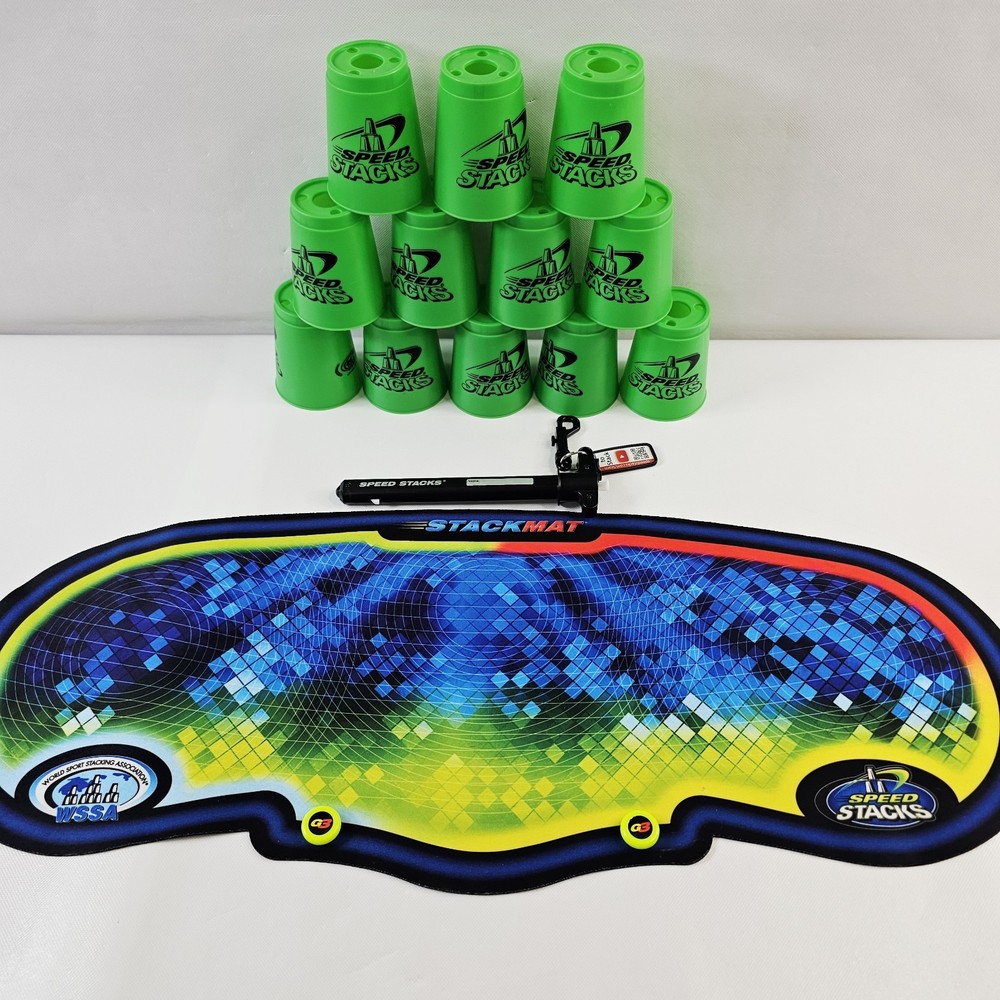 Speed Stacks Cup Stacking Set:  StackMat & 12 Cups w/ Holder Green NO TIMER