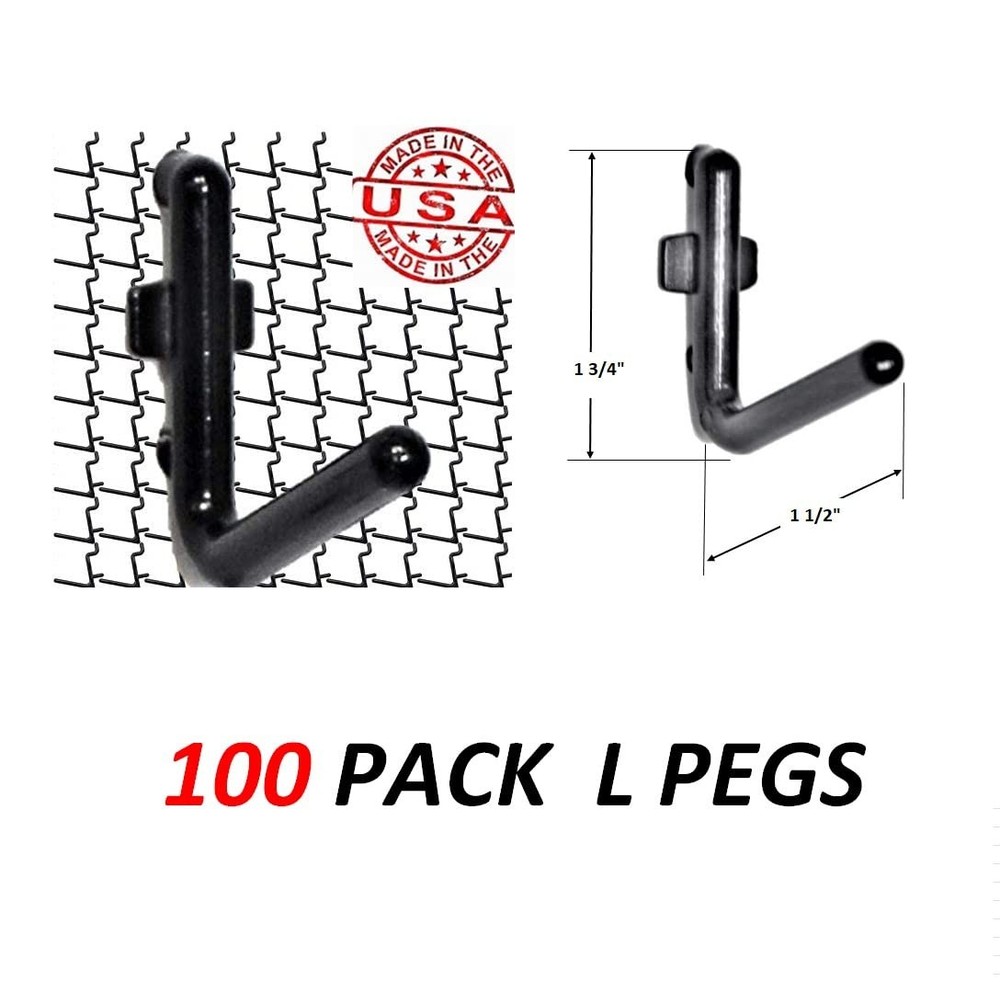 100Pcs Pegboard Accessory Peg Hook Set – Durable, -Locking Black 1/4" L-Style...