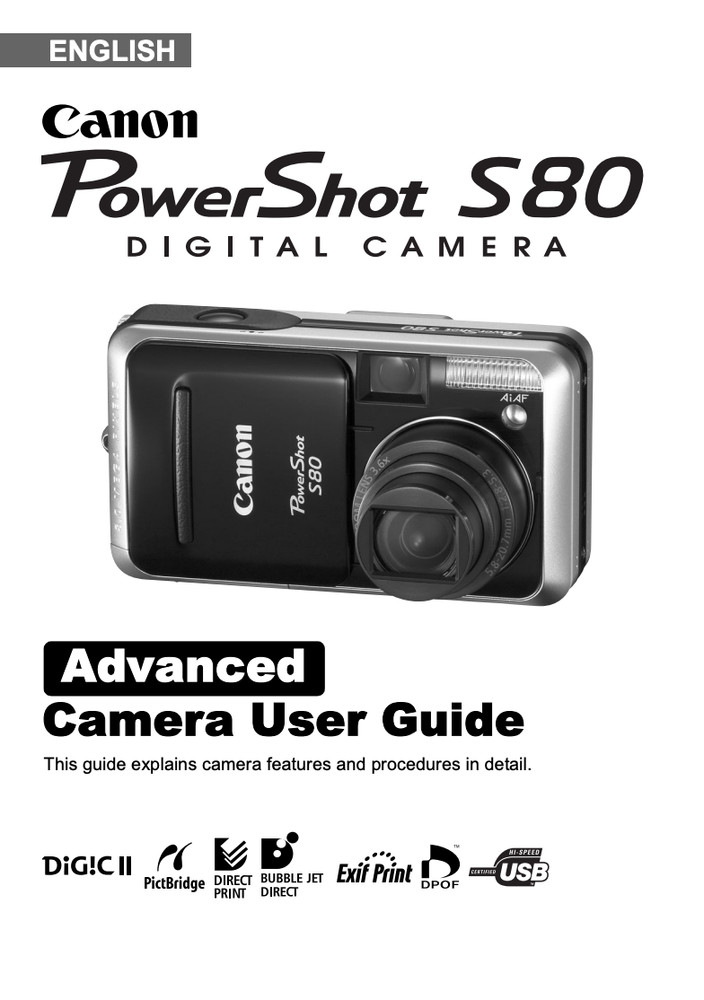 Canon POWERSHOT S80 DIGITAL Camera User Owner Instruction Manual