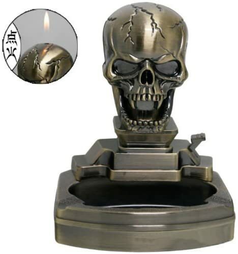 Skull Skeleton Shaped Novelty Cigarette Cigar Refillable Lighter with Ash Tray