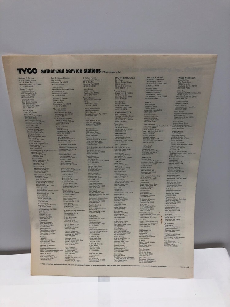 3-Pack Vintage Tyco Documents Set - See Description for Document Titles