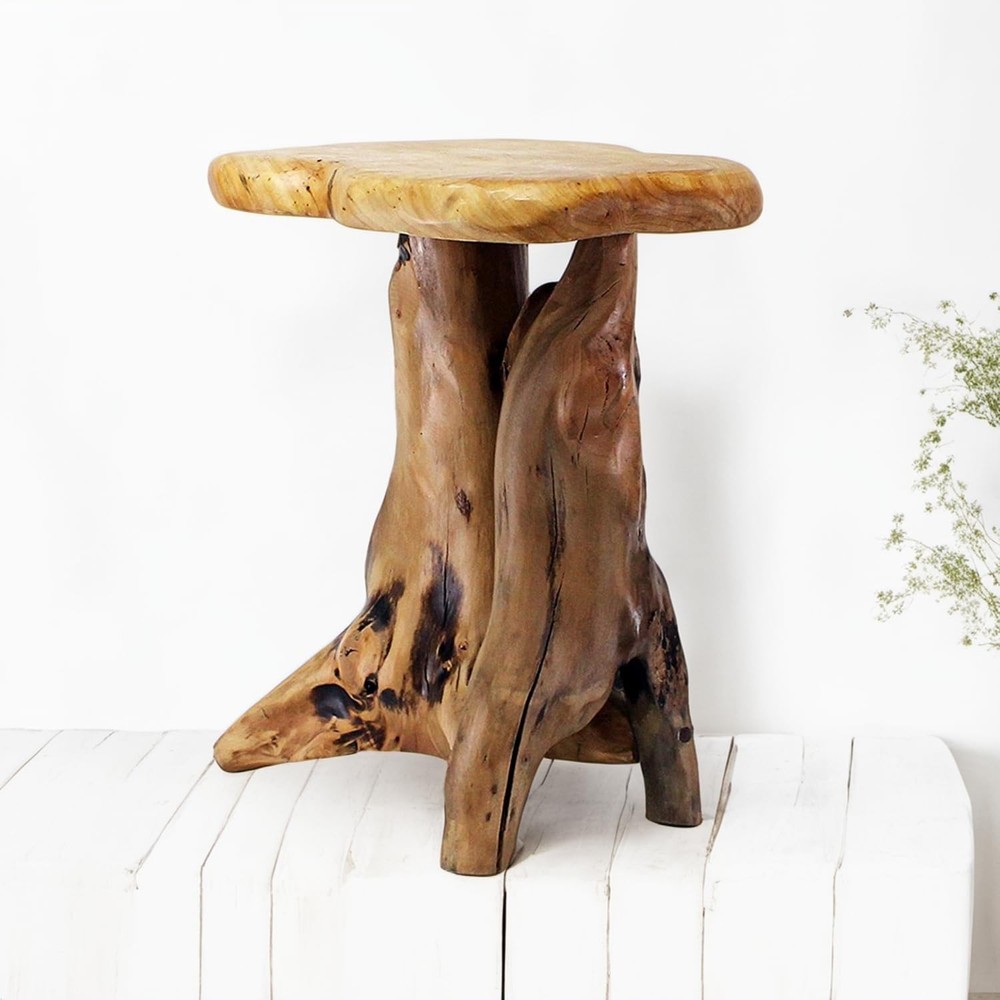 Natural Tree Stump Stool, 19'' Tall Side Table, Live Edge Stool, Natural Edge