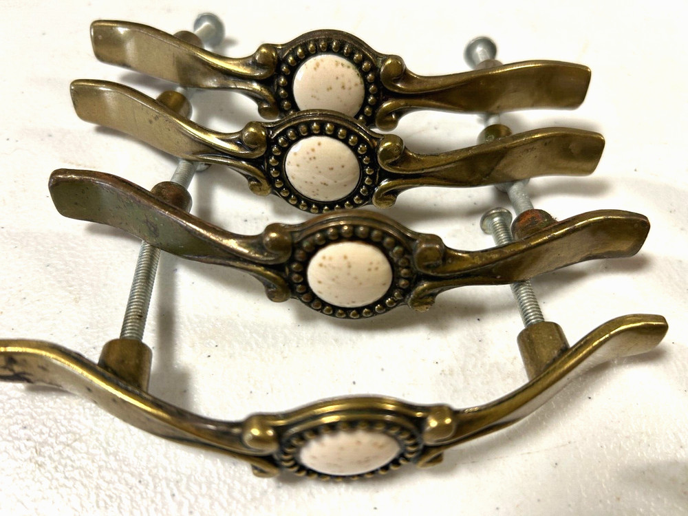 8 Vintage Brass Drawer Pulls, 5" Long, has 3" Hole separation